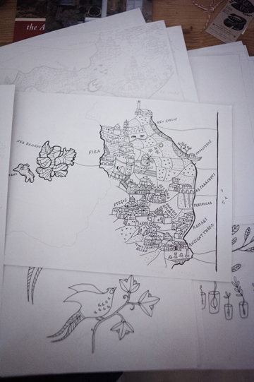 Map of Santorini designed by hand by Lila Ruby King